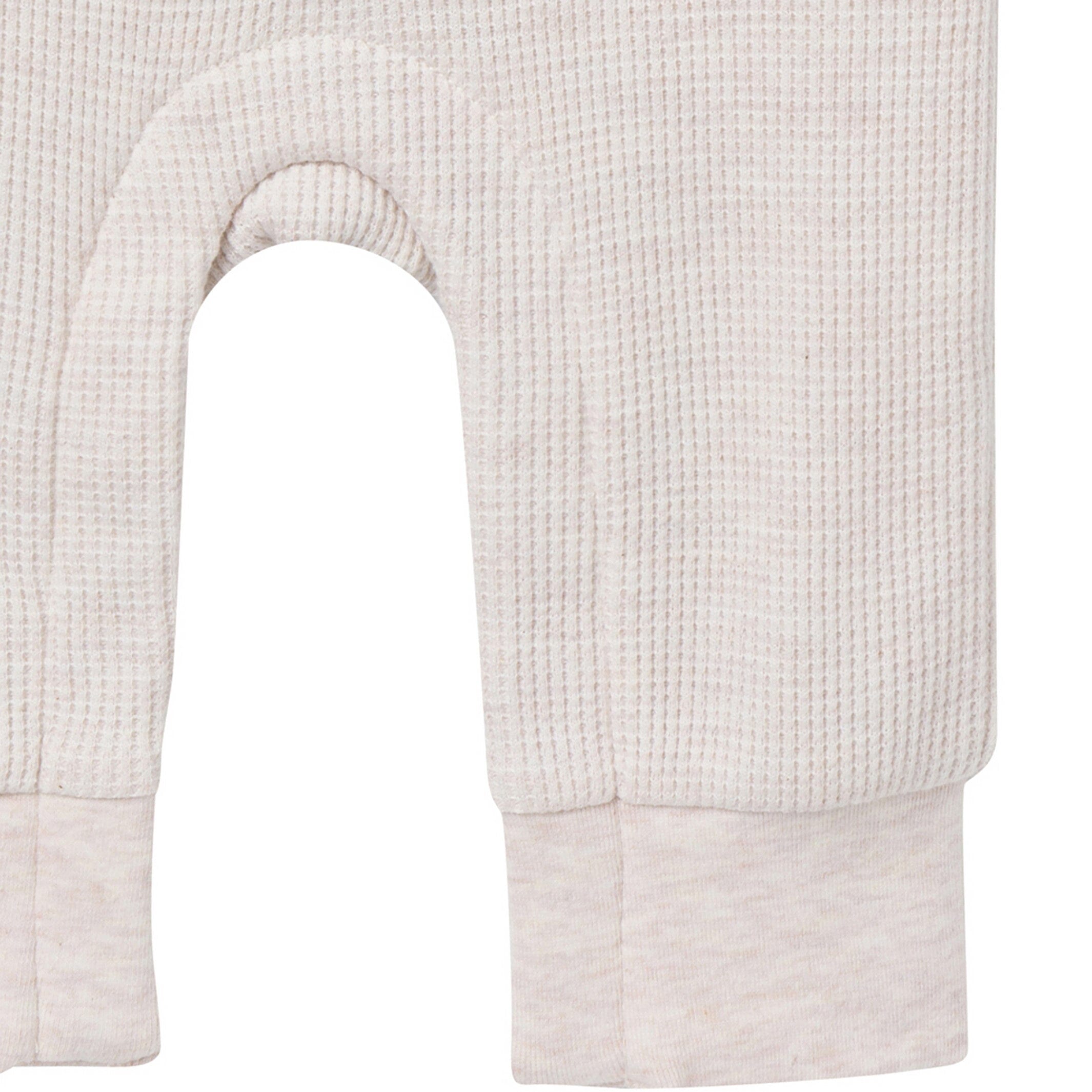 Baby Neutral Oatmeal Heather Kangaroo Pocket Waffle Romper