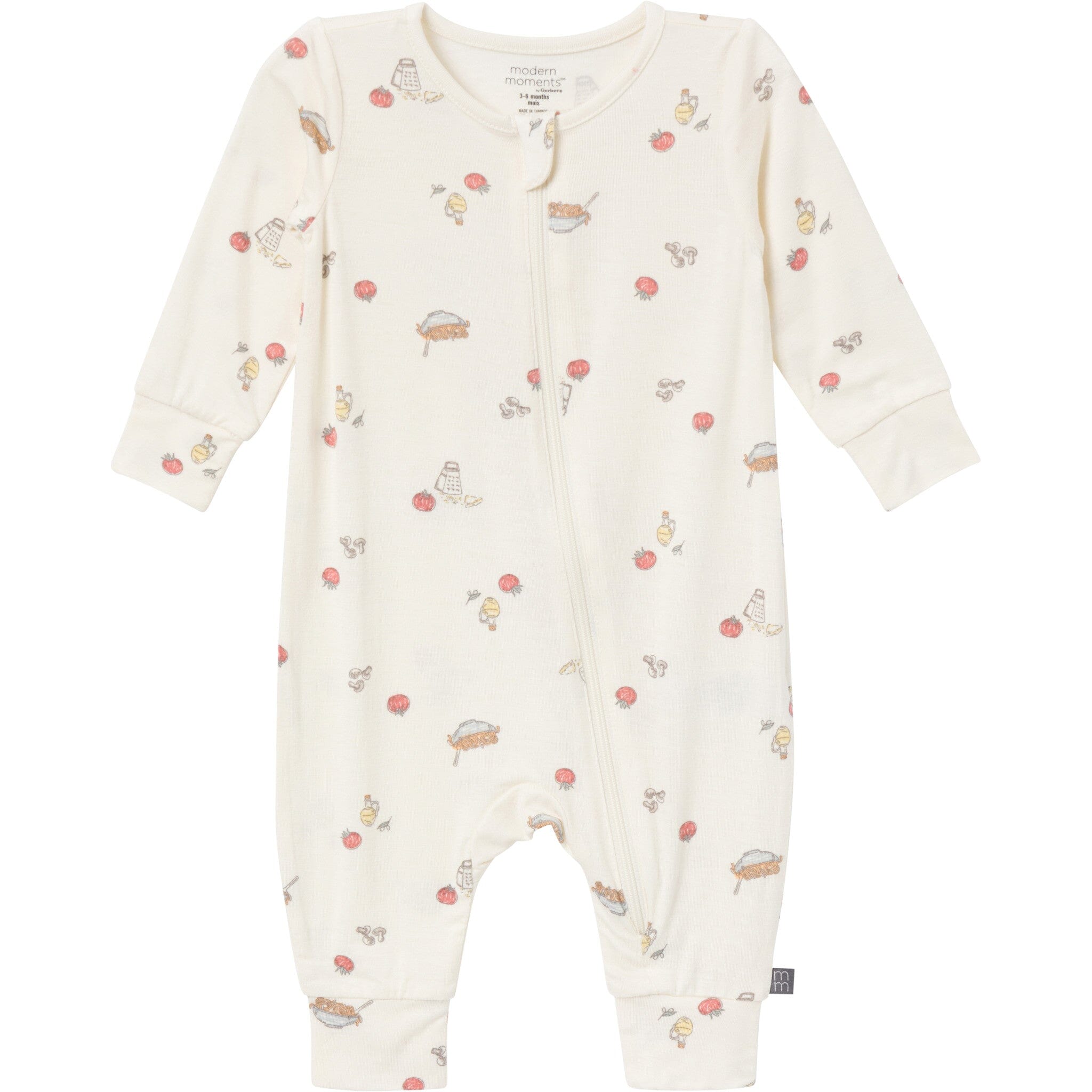 2-Pack Baby Neutral Pasta Dinner Zip Front Viscose Rompers